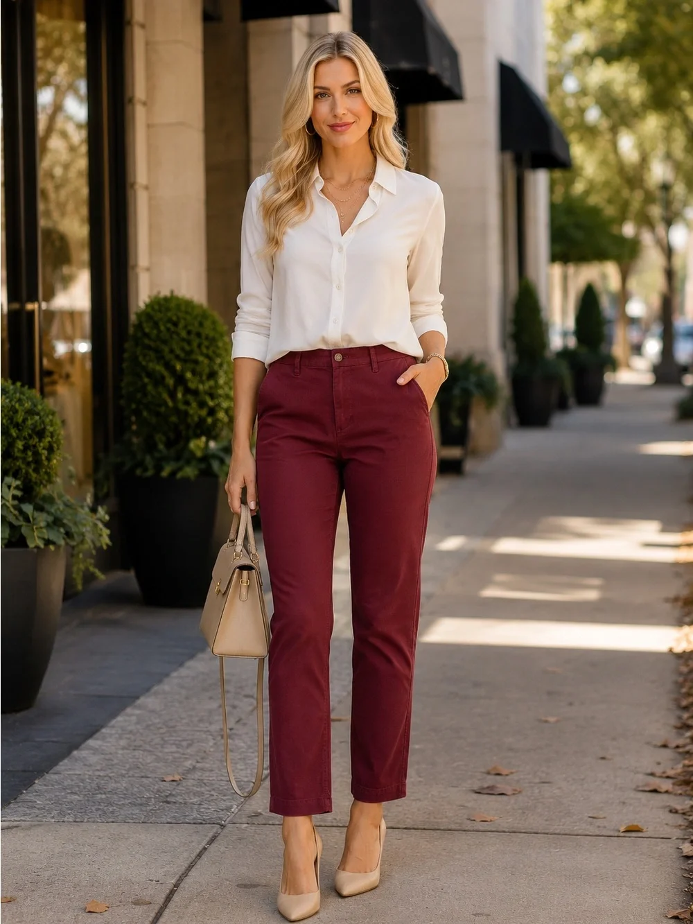 J. Crew High Rise Girlfriend ChinoStraight-Leg Ankle Pants in Deep Burgundy 12